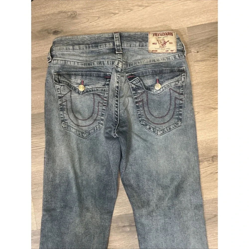 True Religion Mens Ricky Relaxed Straight Light Blue Wash Jeans Size 32 x 33